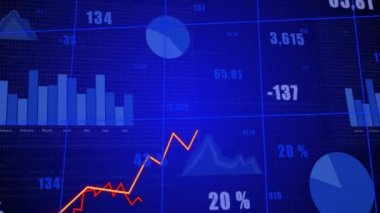 Şebeke üzerinde istatistik ve finansal veri işleme animasyonları. Küresel bağlantılar, hesaplama ve veri işleme kavramı, dijital olarak oluşturulmuş video.