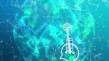 Şekillerin dünya üzerindeki medya simgelerinin canlandırılması. Sosyal medya ve dijital arayüz kavramı, dijital olarak oluşturulmuş video.