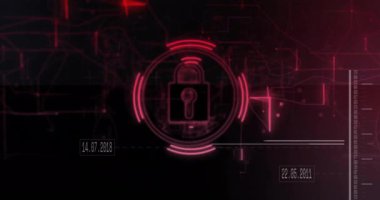 Dijital arayüz arkaplanı üzerinde güvenlik konsepti animasyonu olan simgeyi kilitle. siber güvenlik, veri koruması, şifreleme, teknoloji, gizlilik, güvenlik