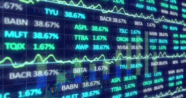 Siyah arkaplan üzerinde istatistik ve finansal veri işleme resmi. Küresel iş, bağlantılar, bulut hesaplama ve veri işleme kavramı dijital olarak oluşturuldu.