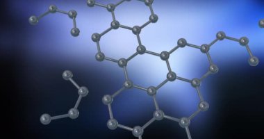 Mavi arka planda moleküllerin canlandırılması. Küresel bilim, teknoloji, bilgisayar ve dijital arayüz kavramı, dijital olarak oluşturulmuş video.