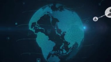 Dünya üzerindeki bağlantı ağının animasyonu. İş, teknoloji ve dijital arayüz kavramı, dijital olarak oluşturulmuş video.