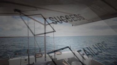 Açık denizde balıkçı teknesinde başarı ve başarısızlık mesajı animasyonu. motivasyon, ilham, okyanus, denizcilik