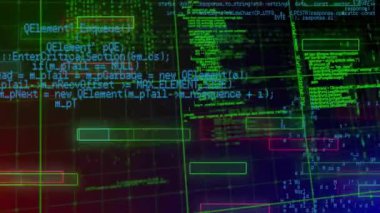 Renkli dijital arkaplan üzerinden kod ve veri işleme animasyonu programlanıyor. Teknoloji, fütüristik, kodlama, soyut