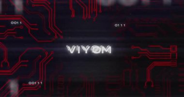 Virüs metni üzerinden veri işleme animasyonu. İş, teknoloji ve dijital arayüz kavramı, dijital olarak oluşturulmuş video.