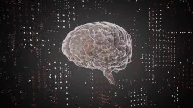 Dijital beynin veri işleme üzerine animasyonu. Bilim, teknoloji ve dijital arayüz kavramı, dijital olarak üretilen video.