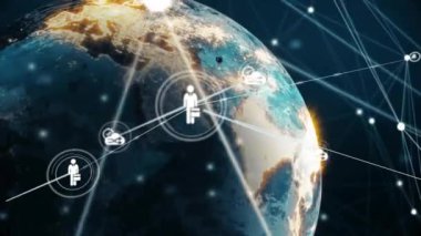 Dünya üzerindeki iletişim hatlarını gösteren küresel ağ bağlantıları. bağlantı, teknoloji, dijital, veri, internet kavramı