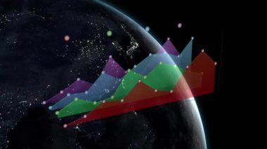 Uzaydan dünya üzerindeki renkli veri grafiği canlandırılıyor. teknoloji, animasyon, grafikler, fütüristik kavram