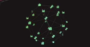 Veri işleme üzerinden bağlantı ağının animasyonu. İş, teknoloji ve dijital arayüz kavramı, dijital olarak oluşturulmuş video.