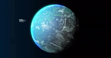 Dünya üzerinde veri işleme animasyonu. İş, teknoloji ve dijital arayüz kavramı, dijital olarak oluşturulmuş video.