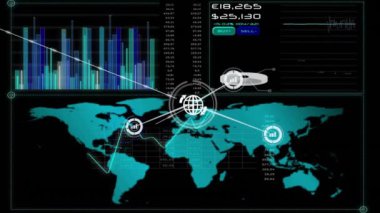 Dünya haritası ve haritaları üzerinde küresel finansal veriler ve ağ bağlantıları. Finans, iş konsepti