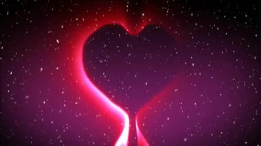 Koyu mor arka planda parıldayan kalp şekli ve ışıltılı animasyon. Aşk, aşk
