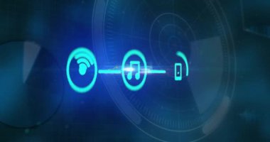 Wi-Fi, müzik ve pil ikonları gelecekteki arayüz animasyonuna bağlı. Teknoloji, bağlantı, dijital