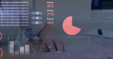 Ofisteki iş dünyasından yüzdeleri ve veri grafiklerini test etmek. analitik, istatistik, teknoloji