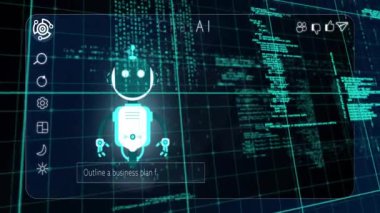 Siyah arka planda veri işleme üzerinden ai sohbetinin animasyonu. Teknoloji ve dijital arayüz kavramı, dijital olarak oluşturulmuş video.