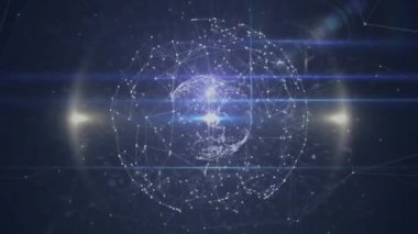 Işık noktalarının üzerindeki dünya ile bağlantı ağının animasyonu. Teknoloji ve dijital arayüz kavramı, dijital olarak oluşturulmuş video.