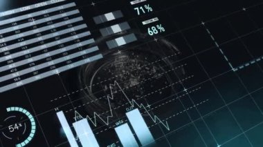Ekranla etkileşim, finansal verileri ve canlandırılmış turta grafiklerini gören iş adamı. finans, veri analizi, teknoloji, dijital, istatistik, profesyonel konsept