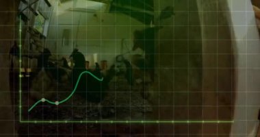 Kümes hayvanları çiftliğindeki tavukların üzerindeki yeşil çizgi grafiği canlandırıyorum. Tarım, tarım, ticaret, büyüme, animasyon, teknoloji kavramı