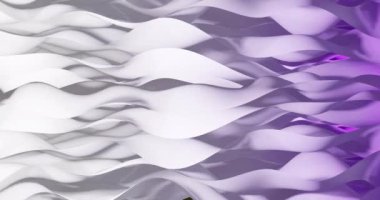 Beyaz ve mor katmanların beyaz arkaplanda dalgalanması. Renk, desen, şekil ve hareket konsepti, dijital olarak oluşturulmuş video.
