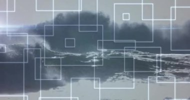 Geometrik şekiller ve çizgiler kıyıya vuran okyanus dalgaları üzerine animasyon. Soyut, tasarım, hareket kavramı