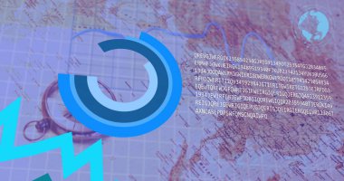 Dünya haritası üzerinde finansal veri işleme resmi. Küresel finans, iş, bağlantılar, hesaplama ve veri işleme kavramı dijital olarak oluşturuldu.