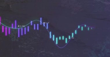Okyanus dalgaları arkaplanındaki finansal veri tablosu canlandırılıyor. Finans, animasyon, istatistik, iş, analitik, grafik