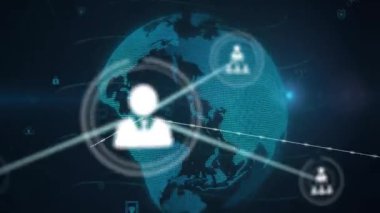 Dünya üzerindeki bağlantı ağının animasyonu. İş, teknoloji ve dijital arayüz kavramı, dijital olarak oluşturulmuş video.