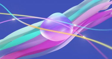 Mavi arka planda sallanan çok renkli katmanların animasyonu. Renk, desen, şekil ve hareket konsepti, dijital olarak oluşturulmuş video.