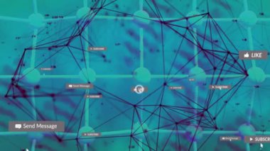 Bağlantı ağı üzerinden simgelerin ve dijital veri işlemenin animasyonu. Küresel bağlantılar, hesaplama ve veri işleme kavramı, dijital olarak oluşturulmuş video.