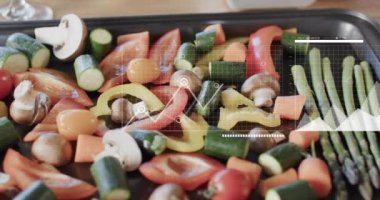 Tabladaki taze sebzelerin üzerine çizelgeler ve çizelgeler. İstatistikler, analitik, büyüme, veri, sağlıklı, eğilimler kavramı