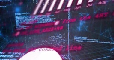 İkili kodlama dijital veri işleme ve siyah arkaplan üzerindeki bağlantıların animasyonu. Küresel bağlantılar, hesaplama ve veri işleme kavramı, dijital olarak oluşturulmuş video.