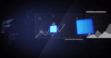 Diyagramlar üzerinden veri işleme animasyonu. İş, teknoloji ve dijital arayüz kavramı, dijital olarak oluşturulmuş video.