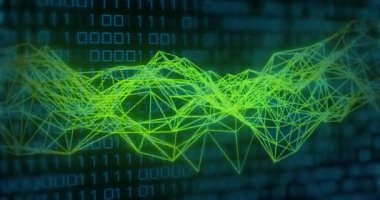 Bağlantılar üzerinden ikili kodlama ve dijital veri işleme animasyonu. Küresel bağlantılar, hesaplama ve veri işleme kavramı, dijital olarak oluşturulmuş video.