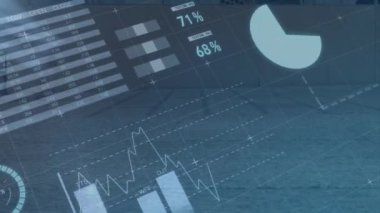 Dünya haritası ve finansal veriler üzerinde grafikler ve animasyonlar. Finans, analitik, küresel, görselleştirme, iş dünyası, ekonomi