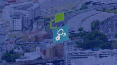 Şehir manzarası üzerinde bulut hesaplama ve veri güvenliği canlandırılıyor. Teknoloji, siber güvenlik, veri koruması, ağ, yenilik, dijital