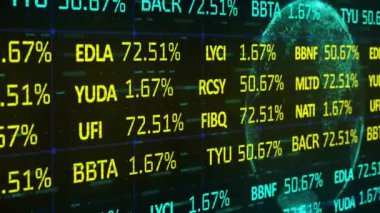 Dünya üzerinde veri işleme animasyonu. İş, teknoloji ve dijital arayüz kavramı, dijital olarak oluşturulmuş video.