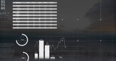 Bulutlu gökyüzüne karşı modern şehir manzarası üzerinde bilgi arayüzü resmi. Dijital bileşik, çoklu pozlama, rapor, iş, büyüme, ilerleme, küresel, binalar ve mimari konsept.