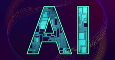 Koyu arkaplanda ana kartın ai metinde ve 3D ağda işleme görüntüsü. Soyut, veri, ağ, ai, işleme, zeka, dijital arayüz ve iletişim, dijital olarak oluşturulmuş görüntü.