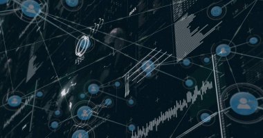 Simgeler ve veri işleme ile bağlantı ağının resmi. Dijital olarak oluşturulmuş küresel bağlantılar, hesaplama ve veri işleme kavramı.