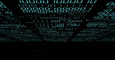 İkili kodlama ve veri işleme görüntüsü. Küresel yapay zeka, bağlantılar, hesaplama ve veri işleme kavramı dijital olarak oluşturuldu.