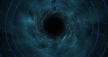 Siyah arkaplanda bağlantı ağı olan bir tünel resmi. Küresel teknoloji, bağlantılar, hesaplama ve dijital arayüz kavramı dijital olarak oluşturulmuş görüntü.