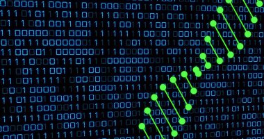 Siyah arkaplandaki veri işleme üzerindeki DNA ipliğinin resmi. Küresel bilim, tıp, bilgisayar ve dijital arayüz kavramı dijital olarak oluşturulmuş görüntü.