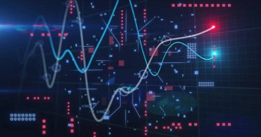 Devre kartı arka planında finansal veri işleme resmi. Küresel finans, iş, bağlantılar, hesaplama ve veri işleme kavramı dijital olarak oluşturuldu.