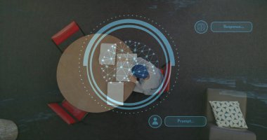 Masada erkek öğrencilerin öğrenmesi üzerine ai metin ve verilerin görüntüsü. Küresel yapay zeka, bağlantılar, hesaplama ve veri işleme kavramı dijital olarak oluşturuldu.