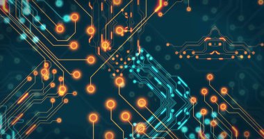 Siyah arkaplandaki bağlantı ağının resmi. Soyut arkaplan ve şablon kavramı, dijital olarak oluşturulmuş resim.