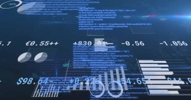 Siyah arkaplan üzerinden finansal veri işleme resmi. Küresel finans, iş, bağlantılar, hesaplama ve veri işleme kavramı dijital olarak oluşturuldu.
