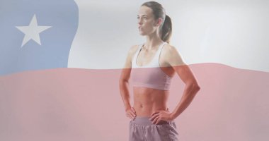 Beyaz kadın atlet yerine Şili bayrağı resmi. Küresel spor, spor disiplinleri ve bayraklar konsepti dijital olarak oluşturulmuş görüntü.