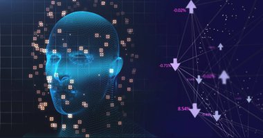 Dijital arayüz veri işleme sistemine sahip insan kafası görüntüsü. küresel teknoloji bilgi bağlantısı ağ konsepti dijital olarak oluşturulmuş görüntü.