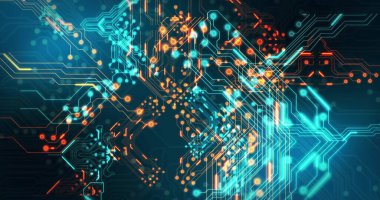 Siyah arkaplandaki bağlantı ağının resmi. Soyut arkaplan ve şablon kavramı, dijital olarak oluşturulmuş resim.