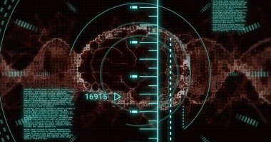 Siyah arkaplan üzerinde insan beyni ve dijital veri işleme görüntüsü. Küresel bilim, bağlantılar, hesaplama ve veri işleme kavramı dijital olarak oluşturulmuş görüntü.